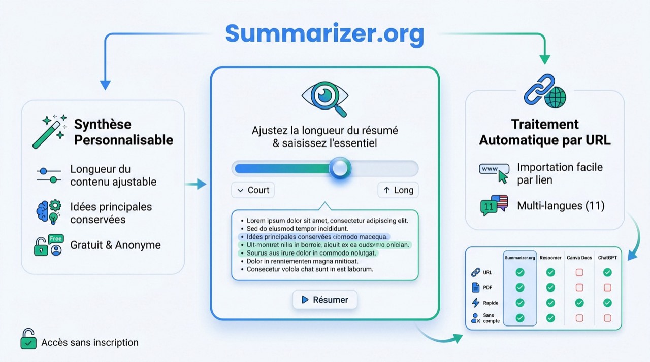 Interface de l'application Summarizer.org pour résumer un texte en ligne