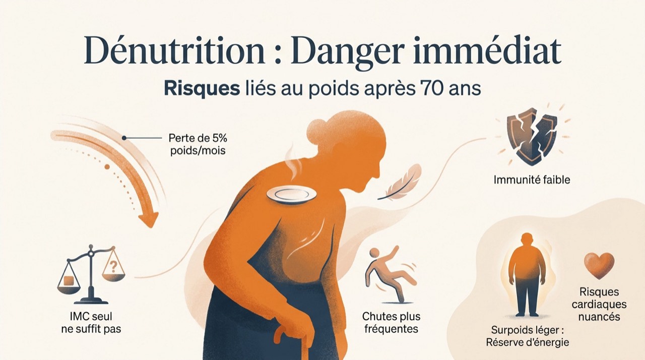 Femme senior fatiguée montrant des signes de dénutrition