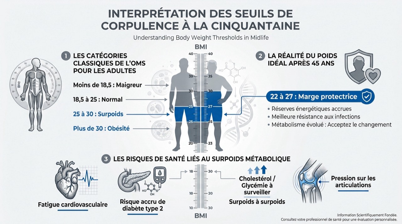 Graphique des seuils d'IMC pour un homme de 50 ans