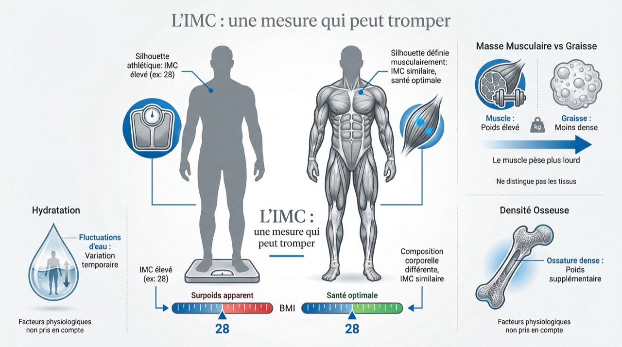 Graphique illustrant les limites du calcul de l'IMC chez l'homme