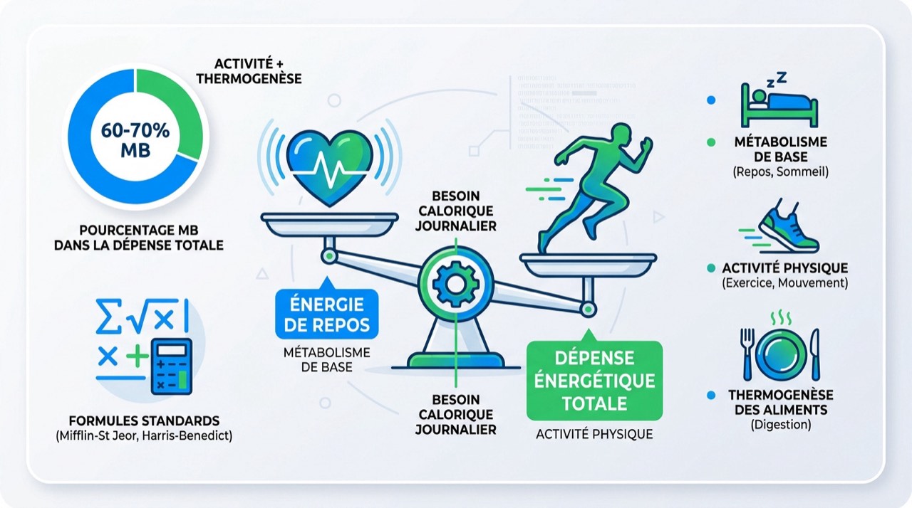 Schéma de l'équilibre énergétique et des besoins caloriques journaliers