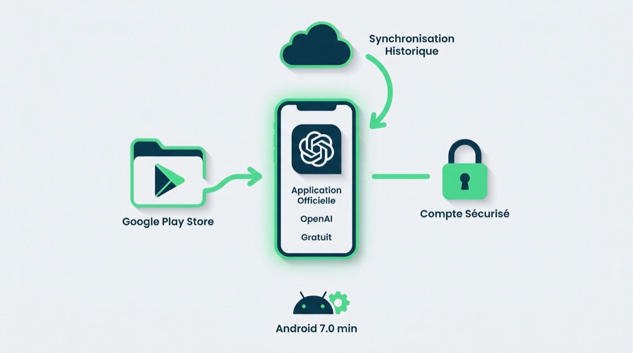 Interface de l'application officielle ChatGPT sur un smartphone Android avec logo OpenAI