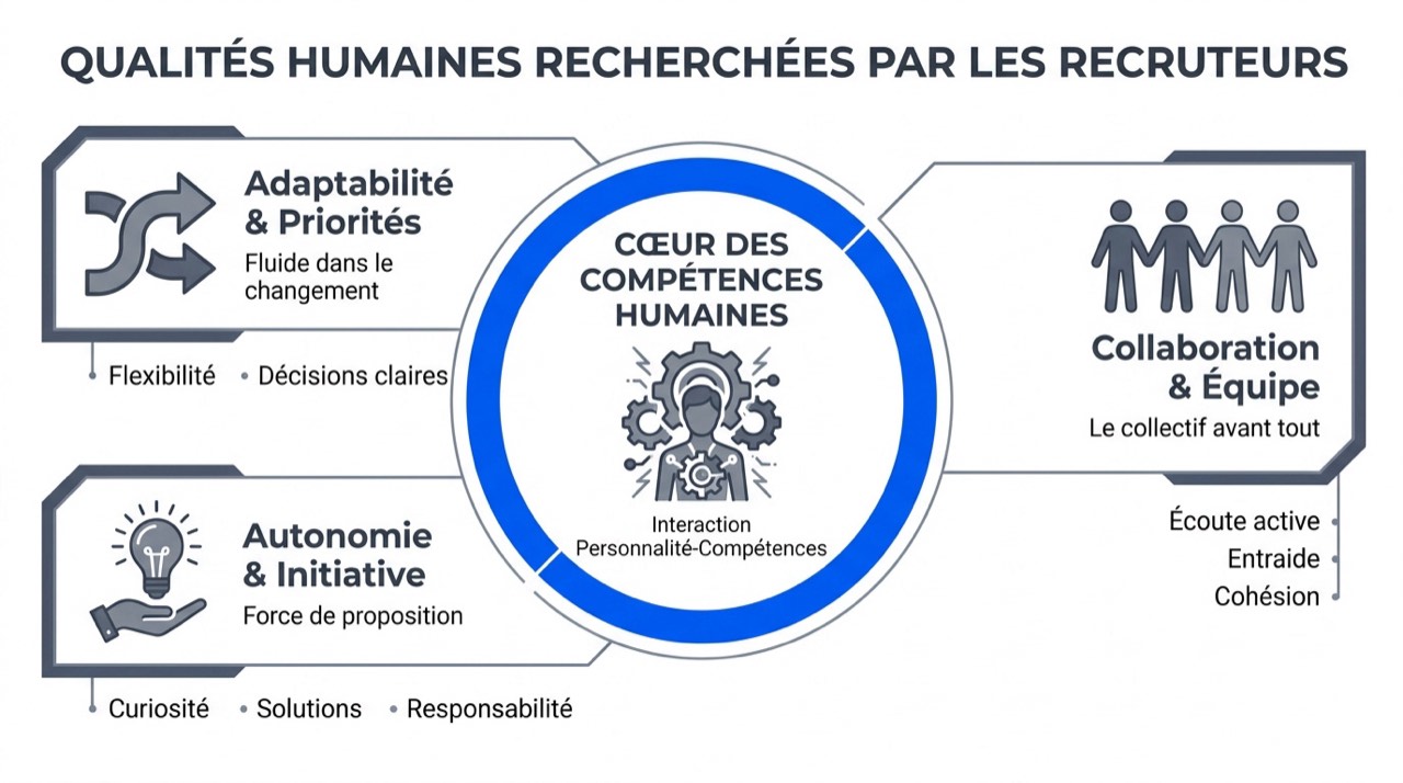 Infographie des qualités humaines et soft skills prisées par les recruteurs en entreprise