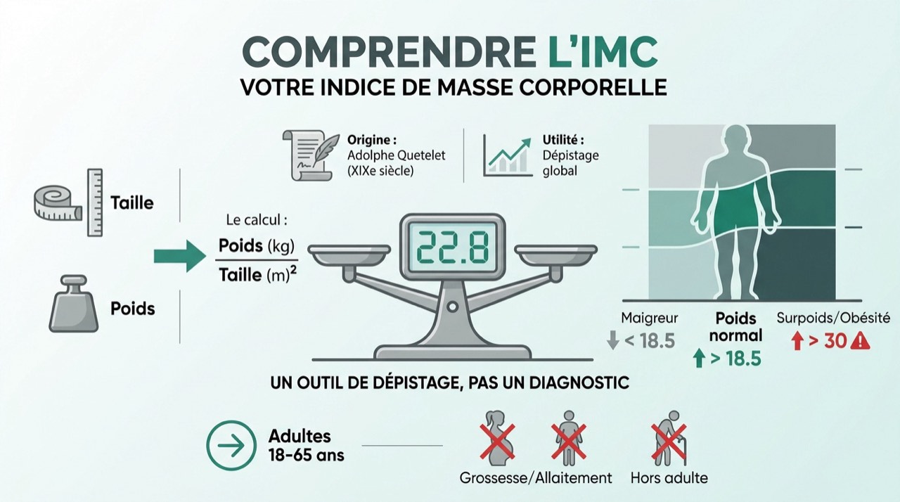 Illustration du concept de l'Indice de Masse Corporelle pour évaluer la corpulence