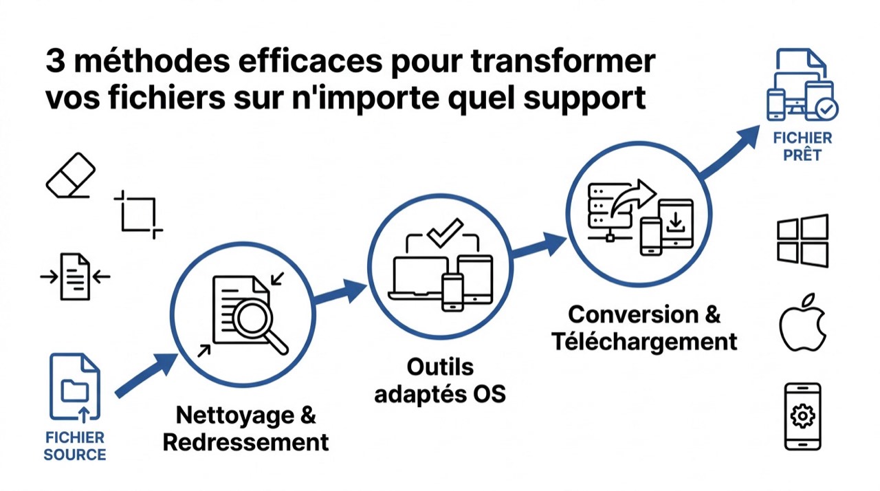 Illustration des méthodes de conversion de fichiers PDF vers Word sur différents supports