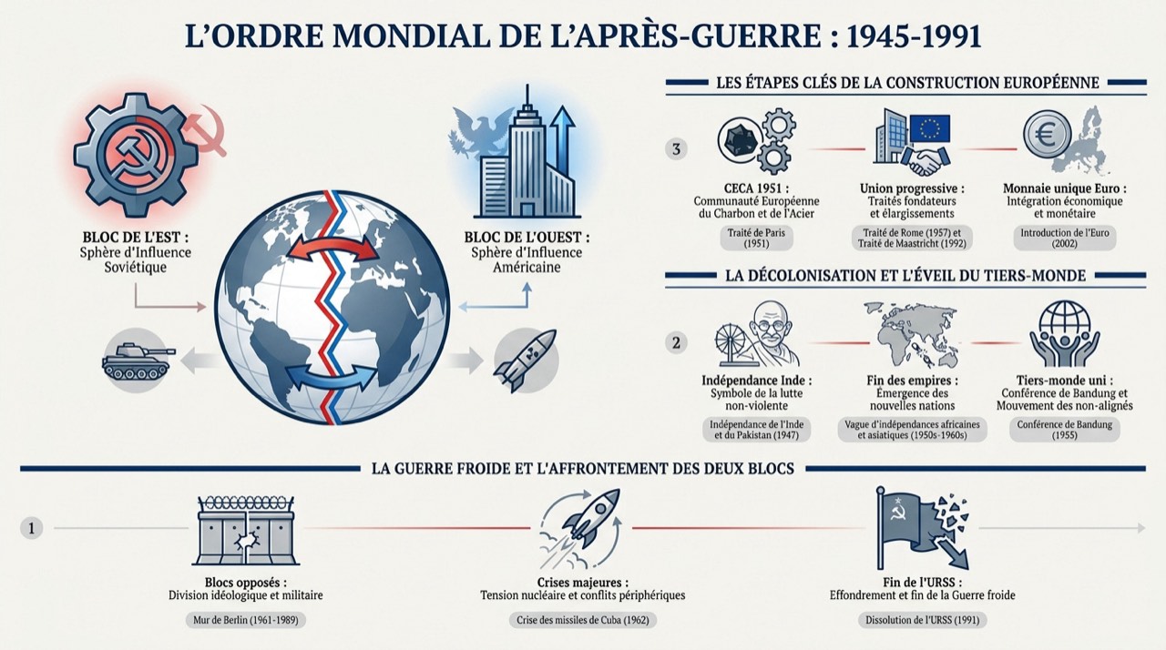 Carte de la division du monde entre le bloc de l'Est et le bloc de l'Ouest durant la Guerre froide