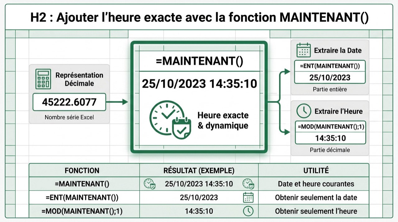 Utilisation de la fonction MAINTENANT dans Excel pour afficher la date et l'heure
