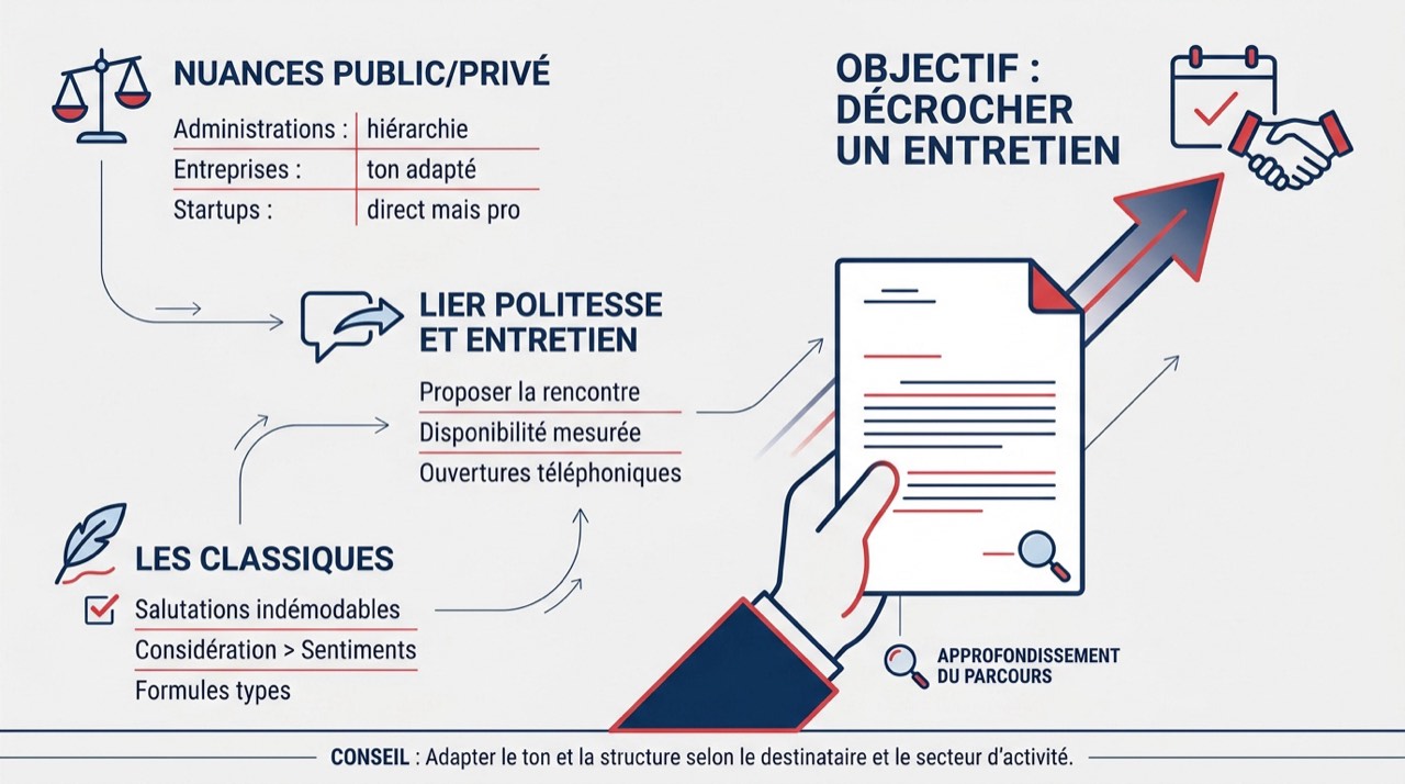 Candidat préparant sa conclusion de lettre de motivation pour obtenir un entretien