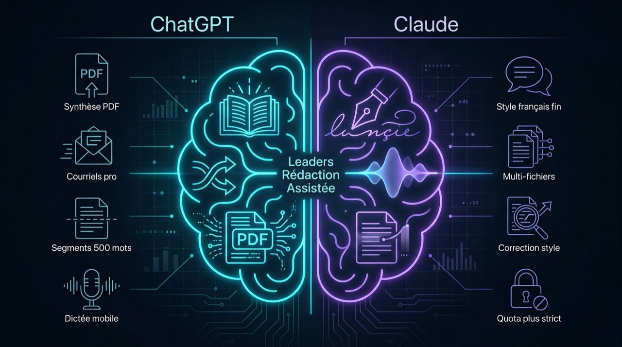 Comparaison entre les interfaces de ChatGPT et Claude pour la rédaction en français