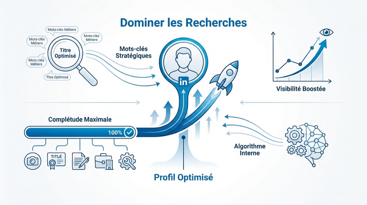 Graphique montrant l'impact de l'optimisation d'un profil LinkedIn sur la visibilité algorithmique