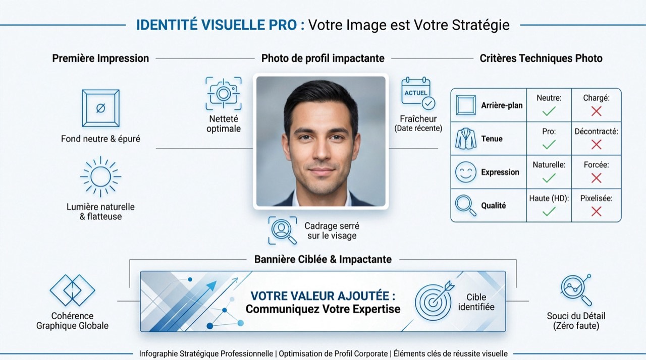 Optimisation de l'identité visuelle LinkedIn avec photo de profil et bannière professionnelle