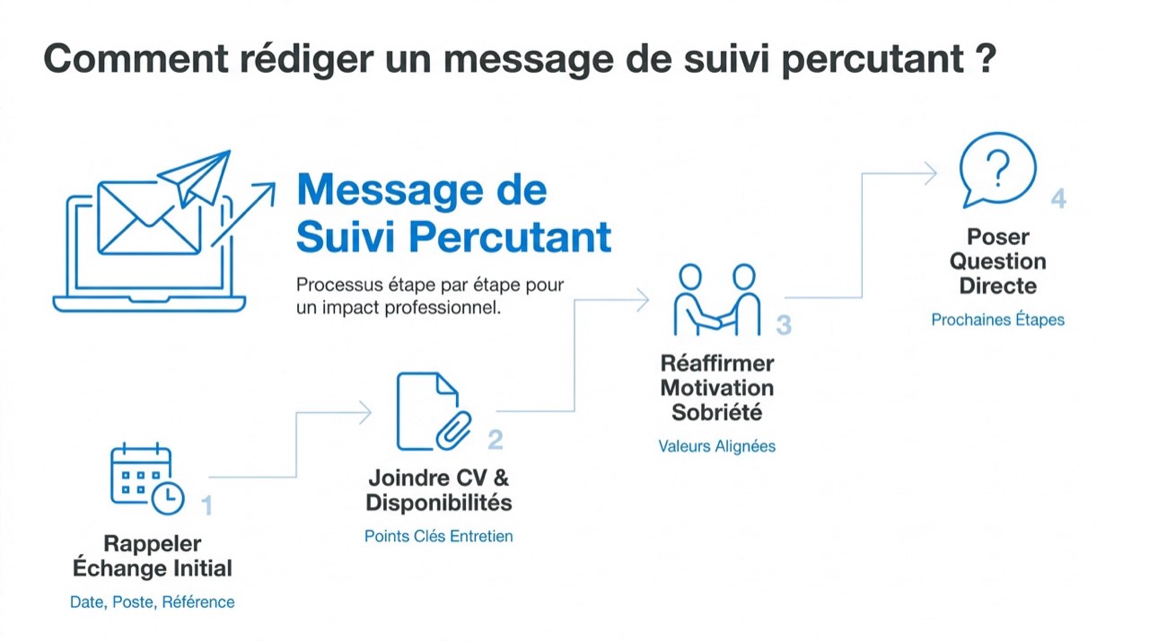 Infographie expliquant comment rédiger un mail de relance efficace pour une candidature professionnelle