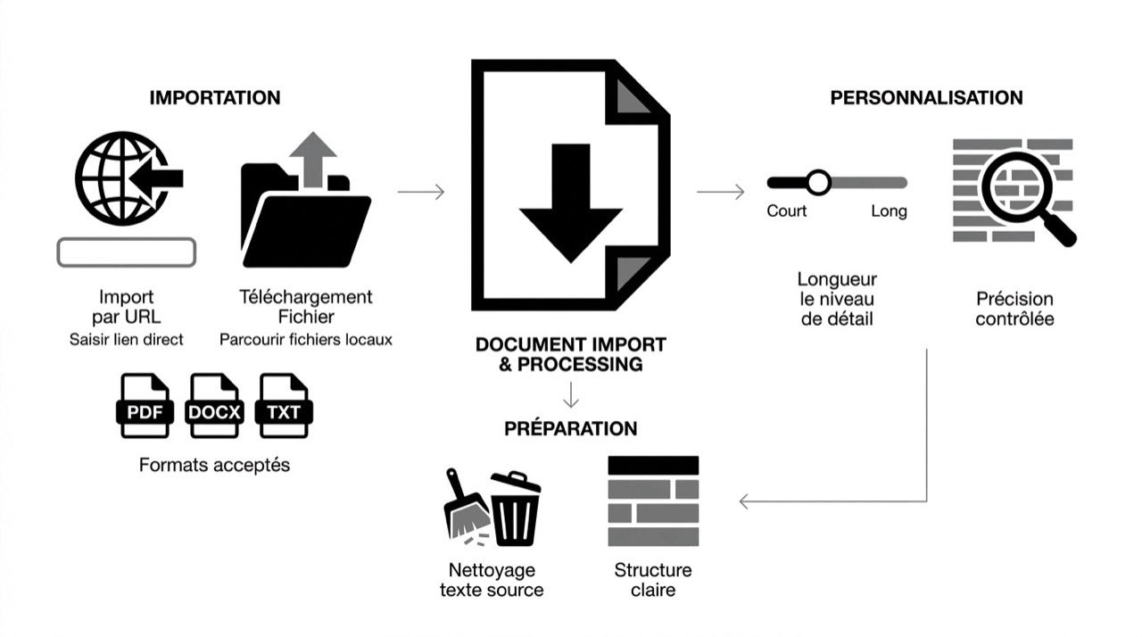 Processus d'importation et de traitement de documents pour résumé par IA