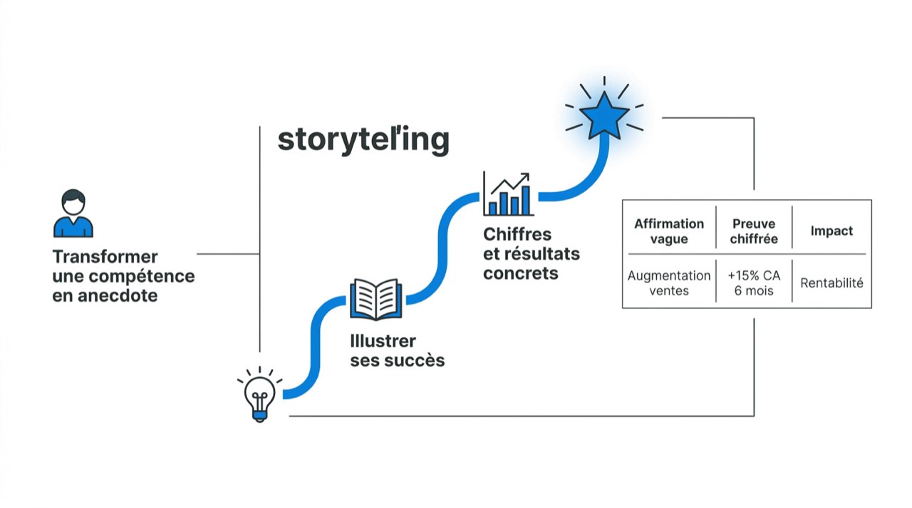 Illustration du storytelling et de l'impact chiffré en entretien d'embauche