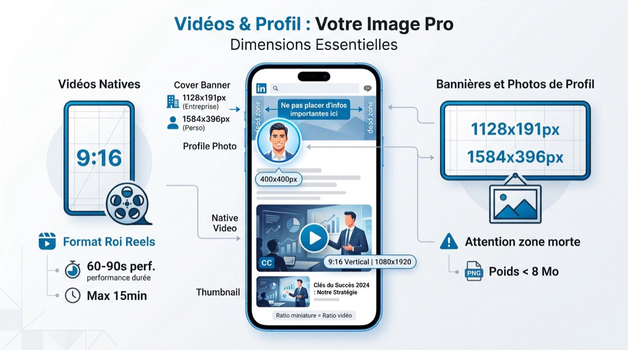 Infographie des dimensions pour les vidéos et le profil LinkedIn