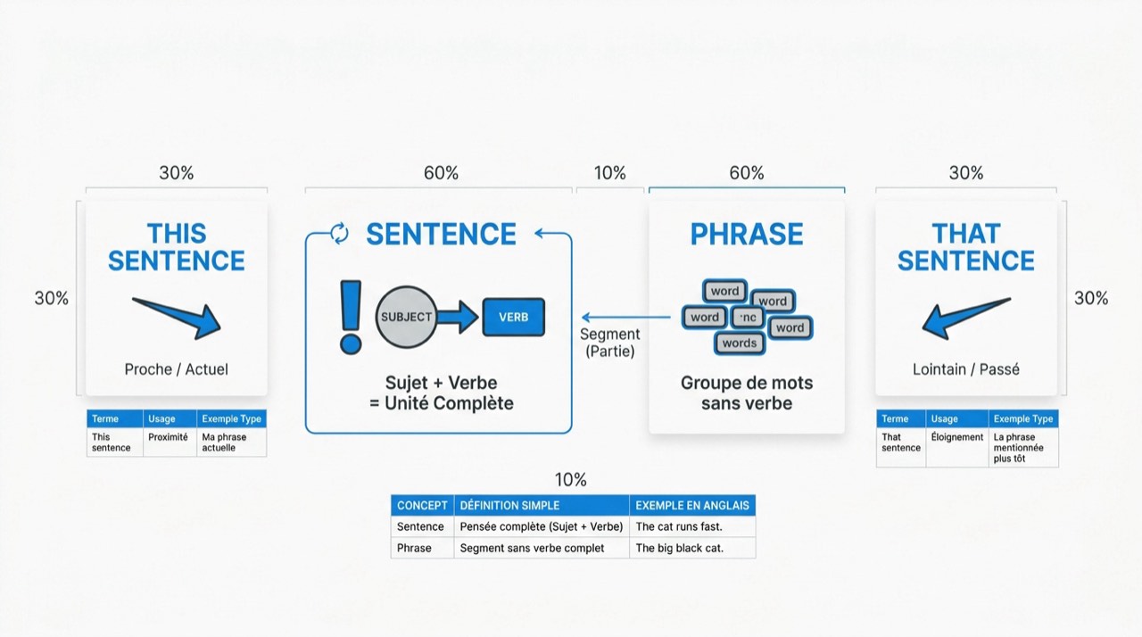 Différences grammaticales entre sentence et phrase en anglais